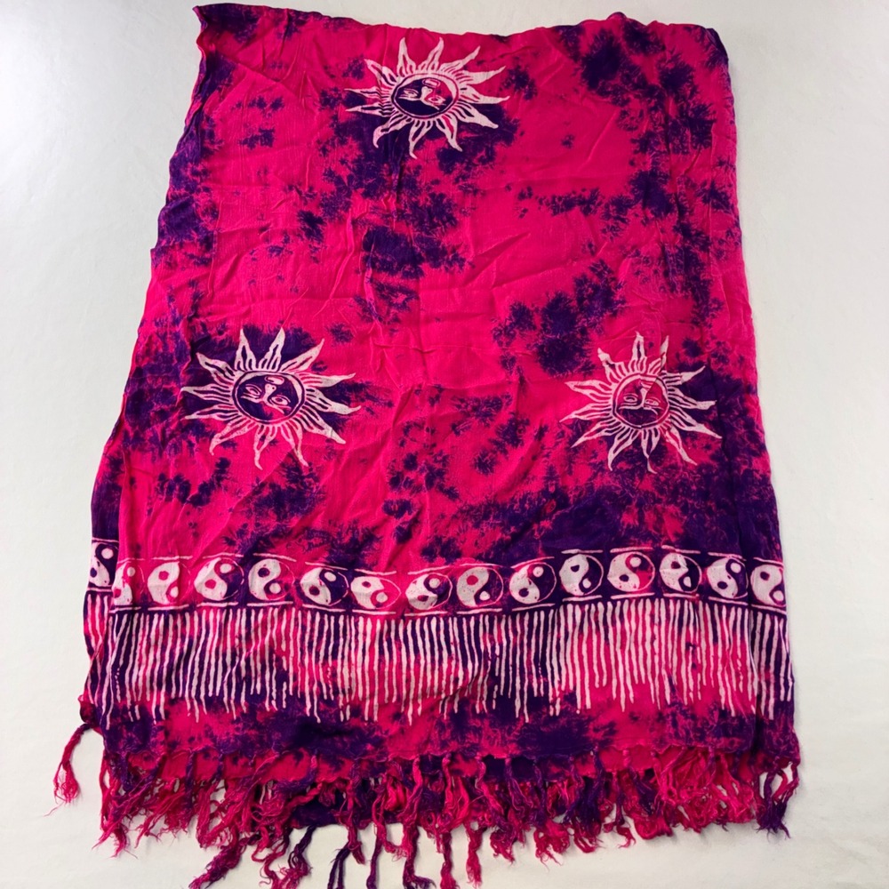 463 Boho Unbranded Celestial Sun Moon Tapestry Sarong OS Pink Purple Tie Dye